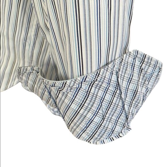 Tommy Hilfiger 80’s 2 ply fabric button front/collar blue striped shirt, sz L - Picture 4 of 8